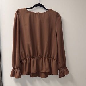 Zenana Outfitters Brown Peplum Blouse